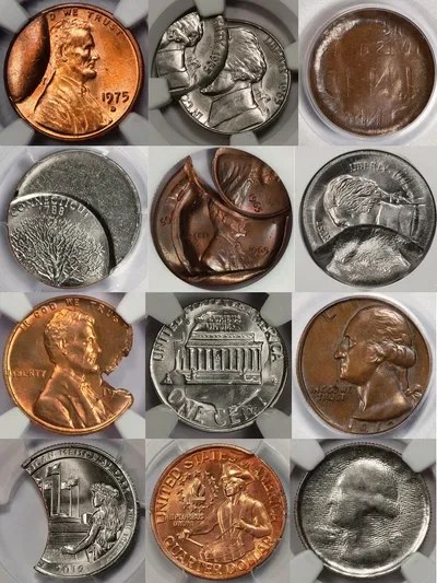 Assorted off-center, wrong-planchet and clad-layer Mint error coins