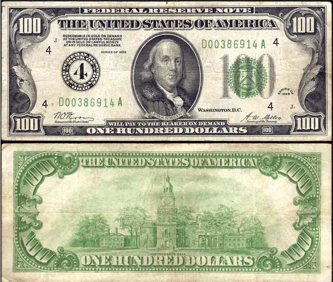 Example of 1928 $100 Note