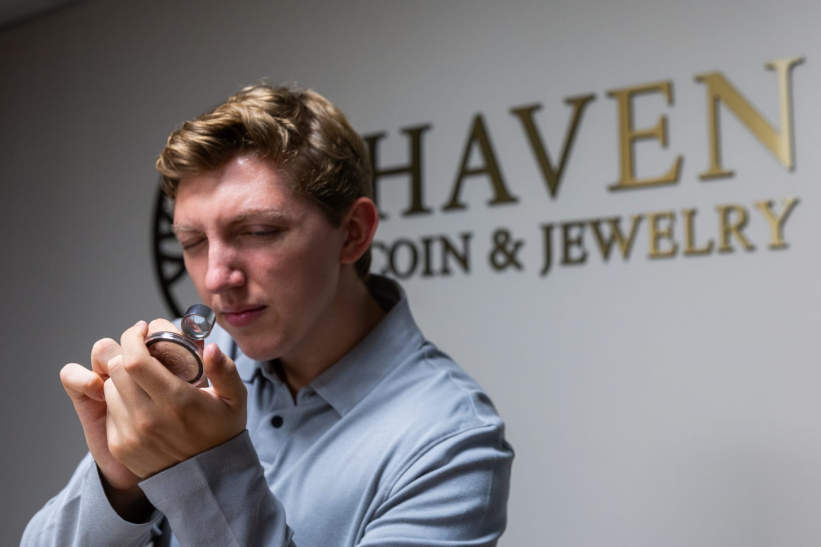 Haven Coin & Jewelry — sterling silverware evaluation at the counter